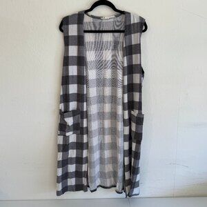 Ember Gray Plaid Longline Vest | Cozy Layering Cardigan | Size XL